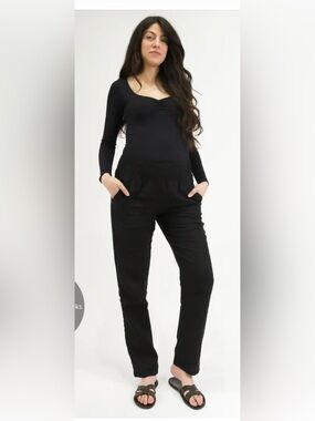 Emme Maternity Pants Linen - Black Medium Tall